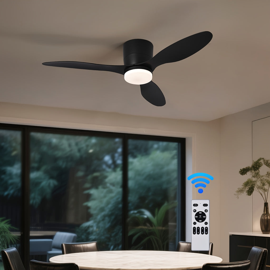 42 Inch Modern LED Ceiling Fan Light, 3 Fish Tail Shaped Fan Blades, With Remote Control, 3 Color Temperatures And 6 Adjustable Wind Speeds, Timing Function, Suitable For Indoor Use, Suitable For Living Rooms, Bedrooms, Dining Rooms, Study Rooms