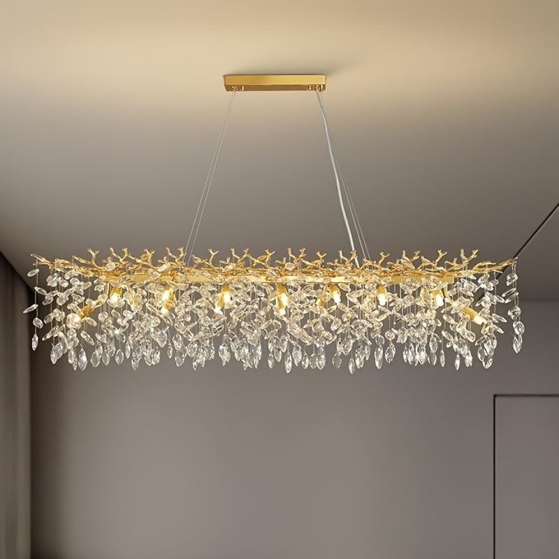 70 Inch Crystal Chandelier, 47\u002F60\u002F70 Inch Silvery Golden Branch Chandelier, Rectangular Raindrop Chandelier, Suitable for Restaurant, Living Room, Kitchen Island, Bedroom, Lobby, 14\u002F16\u002F20 Luxury Chandelier Lights Home Decor