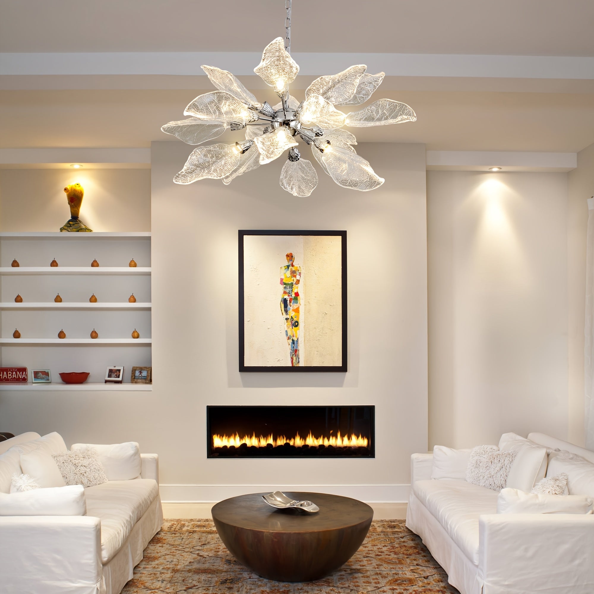 31in Platinum Leaf Pendant Light, Golden Silvery Pendant Light, Living Room Decoration, Bedroom Decoration, Kitchen Decoration, Central Island Pendant Light, Adjustable Pendant Light (Including Light Bulbs)