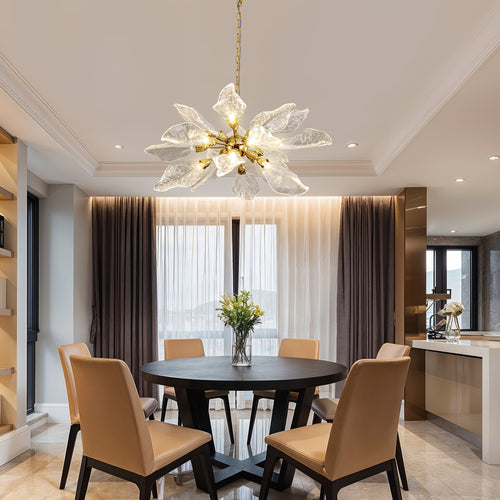 31in Platinum Leaf Pendant Light, Golden Silvery Pendant Light, Living Room Decoration, Bedroom Decoration, Kitchen Decoration, Central Island Pendant Light, Adjustable Pendant Light (Including Light Bulbs)