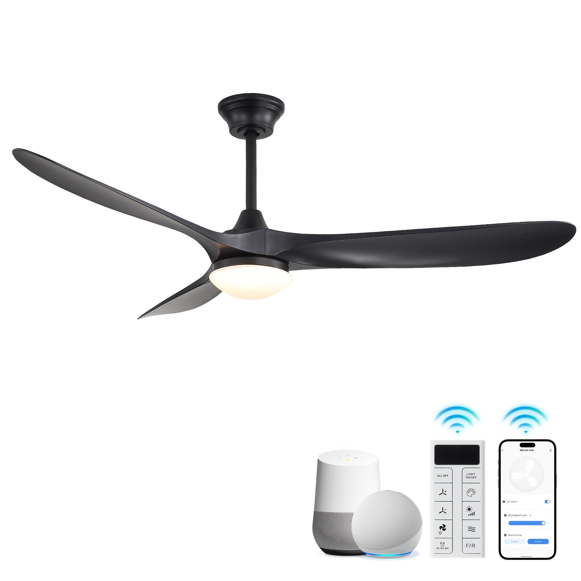 Sofucor Large 60-Inch Smart Ceiling Fan, with 3 ABS Blades, Ceiling Fan with 18W LED Light, Tri-color Dimmable Light Strip with Memory Function, High-Volume Smart Integrated Ceiling Fan, Ceiling Fan for Home, Kitchen, Living Room, Bedroom
