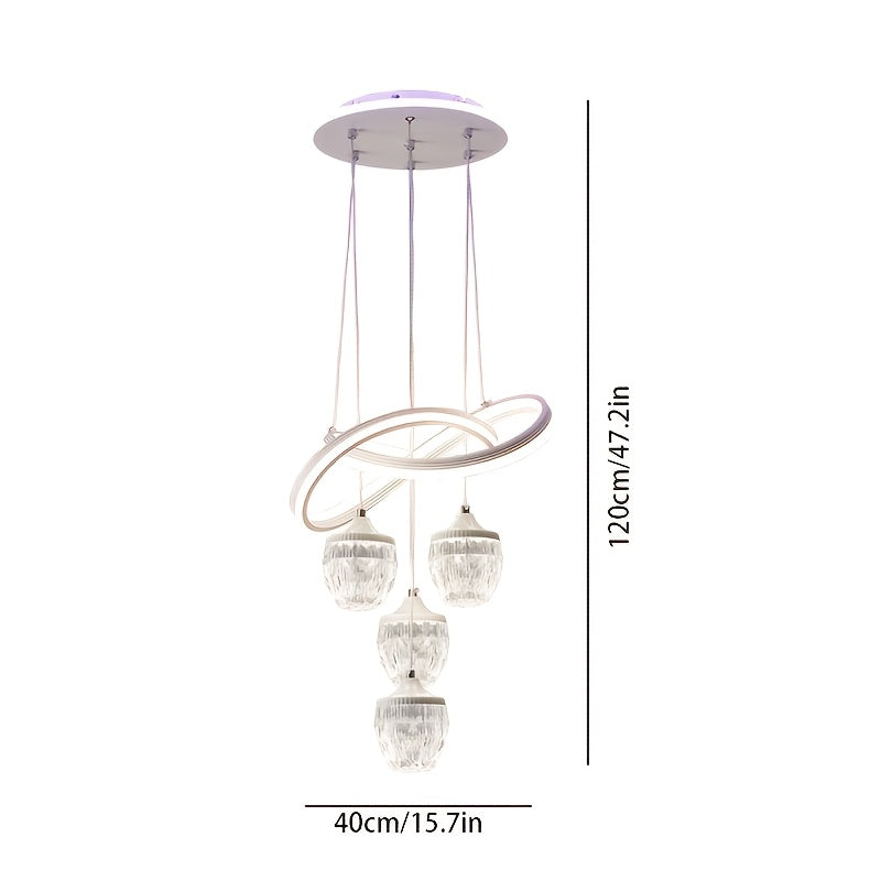 Modern Fashion LED Indoor Pendant Lights, 4 Pineapple-shaped Hanging Chandeliers, 3 Adjustable Color Temperatures, Adjustable Sensitivity, Home Lighting Fixtures Suitable for Kitchens, Dining Rooms, Bedrooms, And More