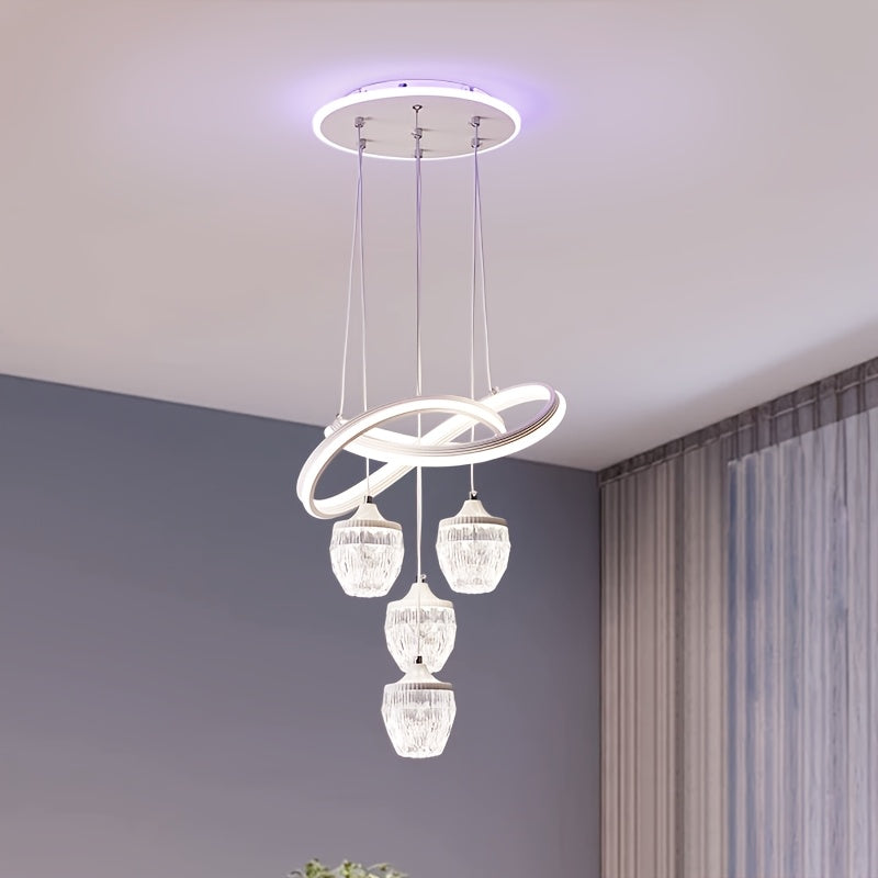 Modern Fashion LED Indoor Pendant Lights, 4 Pineapple-shaped Hanging Chandeliers, 3 Adjustable Color Temperatures, Adjustable Sensitivity, Home Lighting Fixtures Suitable for Kitchens, Dining Rooms, Bedrooms, And More
