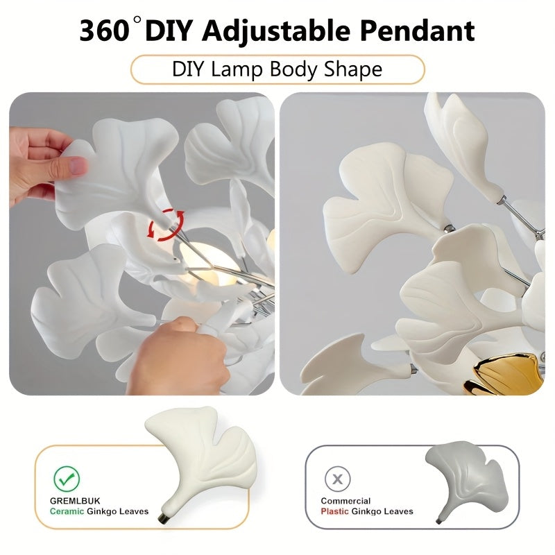 Ceramic Ginkgo Leaf Shaped Pendant Light, Living Room Decoration, Kitchen Decoration, Bedroom Decoration, Modern Art Decoration, Adjustable Pendant Light, Ceiling Lighting Fixtures
