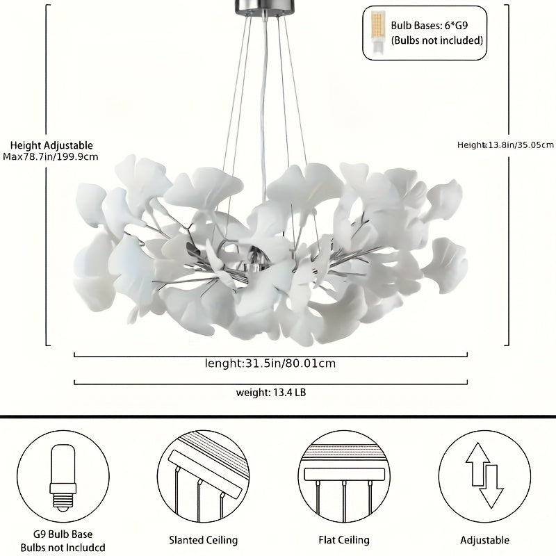 Ceramic Ginkgo Leaf Shaped Pendant Light, Living Room Decoration, Kitchen Decoration, Bedroom Decoration, Modern Art Decoration, Adjustable Pendant Light, Ceiling Lighting Fixtures