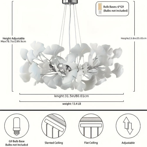 Ceramic Ginkgo Leaf Shaped Pendant Light, Living Room Decoration, Kitchen Decoration, Bedroom Decoration, Modern Art Decoration, Adjustable Pendant Light, Ceiling Lighting Fixtures