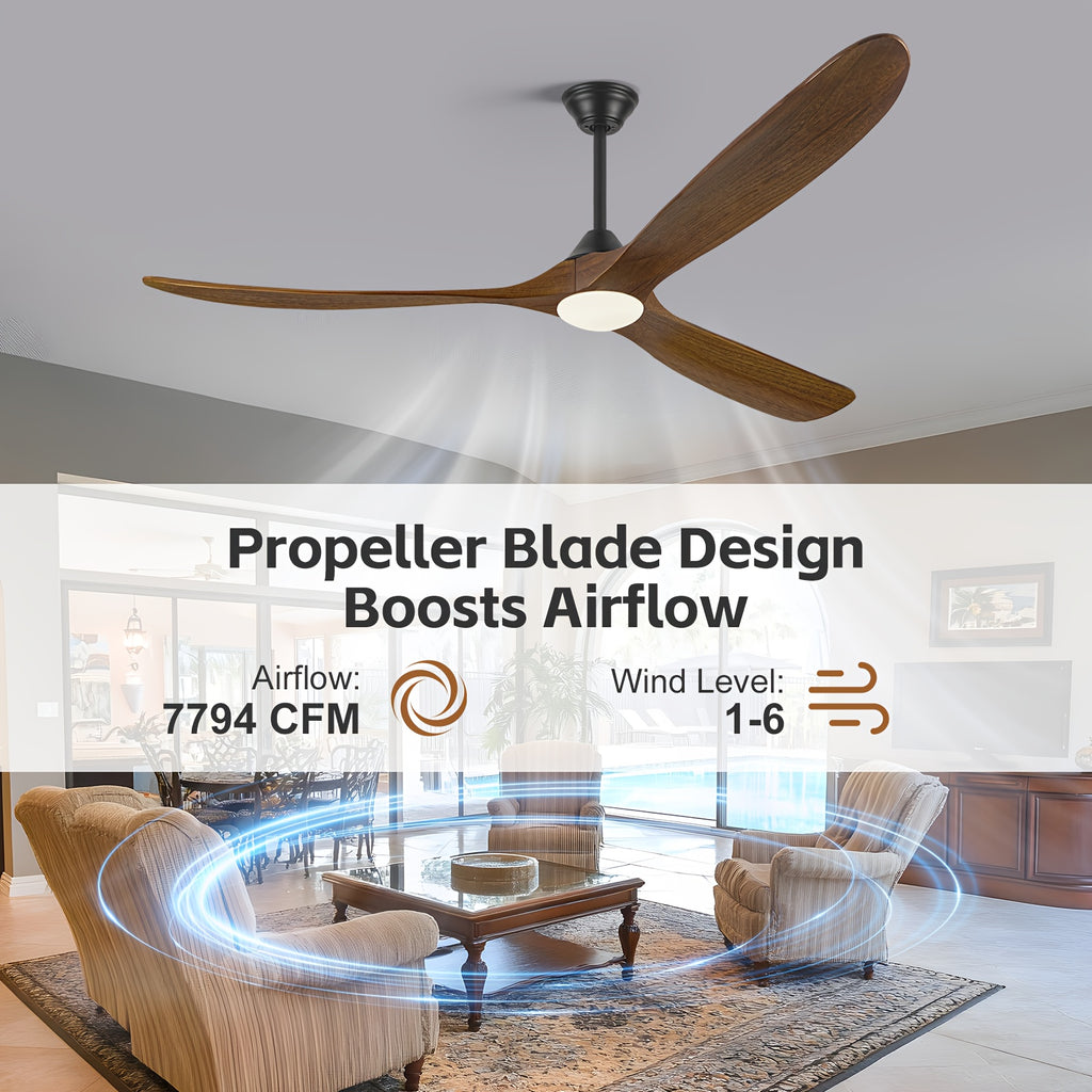 Smart Modern Farmhouse Ceiling Fan With Light And Remote, 52\u002F60\u002F70 Inch Large Airflow, 3 Solid Wood Blades, Quiet 6 Speeds DC Motor, Indoor Outdoor Ceiling Fans For Patio, Porch, Garage, Living Room, Bedroom, Office