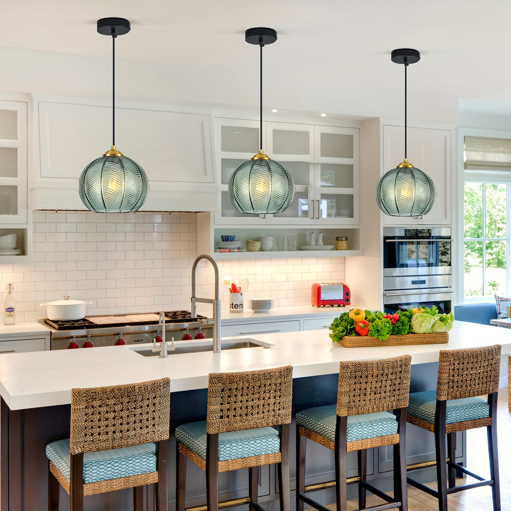 1pc\u002F2pcs\u002F3pcs Modern Gray-Green Glass Chandelier, Kitchen Island Hanging Pendant Light Blown Glass Spherical Pendant Light Modern Living Room Pendant Light Glass Pendant Light for Dining Room
