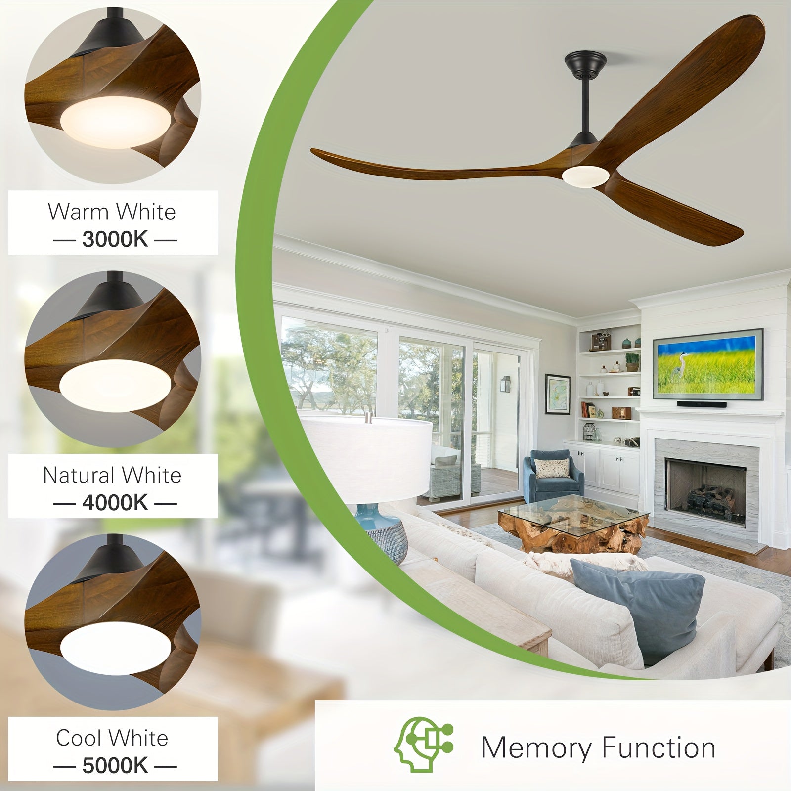 Smart Modern Farmhouse Ceiling Fan With Light And Remote, 52\u002F60\u002F70 Inch Large Airflow, 3 Solid Wood Blades, Quiet 6 Speeds DC Motor, Indoor Outdoor Ceiling Fans For Patio, Porch, Garage, Living Room, Bedroom, Office