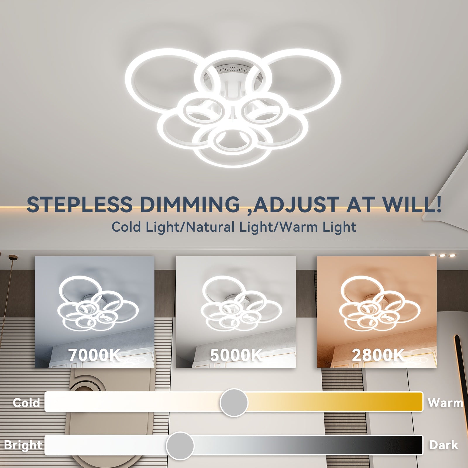 OUQI Modern Ceiling Light with Remote Control - 120W 10800LM Ultra-Bright Dimmable Downlight, Infrared Suitable for Living Room, Bedroom, Kitchen, Adjustable Color Temperature (2800K-7000K), Hardwired Installation for