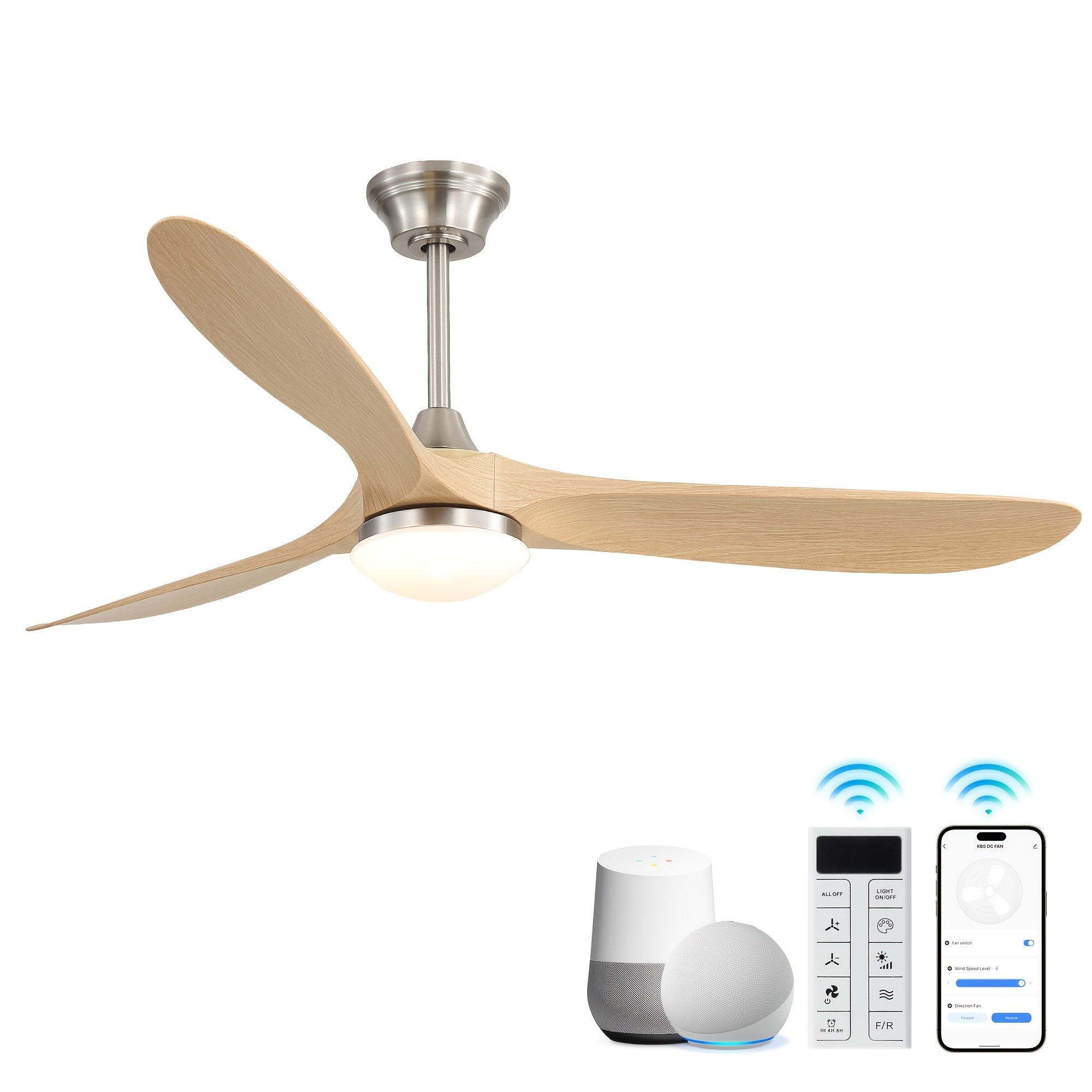 Sofucor Large 60-Inch Smart Ceiling Fan, with 3 ABS Blades, Ceiling Fan with 18W LED Light, Tri-color Dimmable Light Strip with Memory Function, High-Volume Smart Integrated Ceiling Fan, Ceiling Fan for Home, Kitchen, Living Room, Bedroom