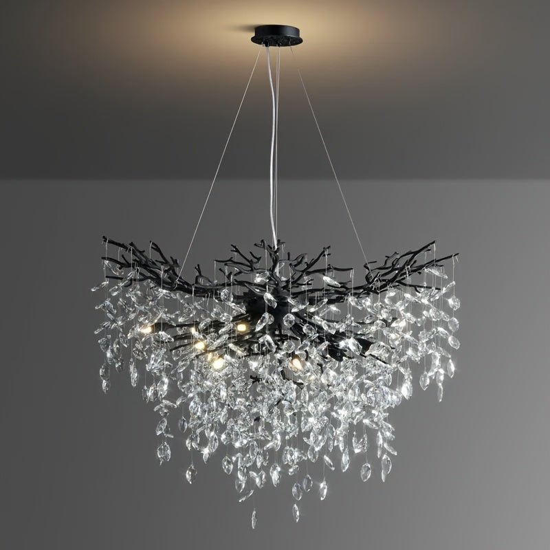 Pendant Light Made of Golden, Silver, And Black Crystals, Suitable for Hanging. It Is Adjustable And Features K9 Crystals, Perfect for Decorating Bedrooms, Living Rooms, And Studies