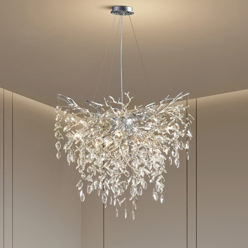 Pendant Light Made of Golden, Silver, And Black Crystals, Suitable for Hanging. It Is Adjustable And Features K9 Crystals, Perfect for Decorating Bedrooms, Living Rooms, And Studies