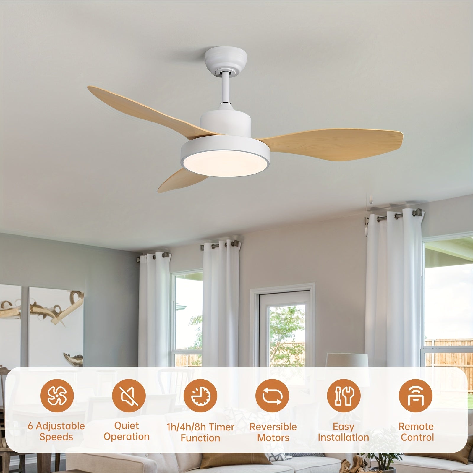 Sofucor 1pc New Arrival 47-Inch Ceiling Fan With Lights And Remote Control 3 ABS Blades Low Profile Ceiling Fan For Bedroom Living Room Indoor Outdoor Farmhouse Patio, Noiseless DC Motor, 3 Colors Available