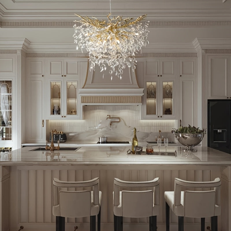 Pendant Light Made of Golden, Silver, And Black Crystals, Suitable for Hanging. It Is Adjustable And Features K9 Crystals, Perfect for Decorating Bedrooms, Living Rooms, And Studies