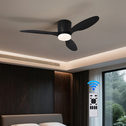 42 Inch Modern LED Ceiling Fan Light, 3 Fish Tail Shaped Fan Blades, With Remote Control, 3 Color Temperatures And 6 Adjustable Wind Speeds, Timing Function, Suitable For Indoor Use, Suitable For Living Rooms, Bedrooms, Dining Rooms, Study Rooms