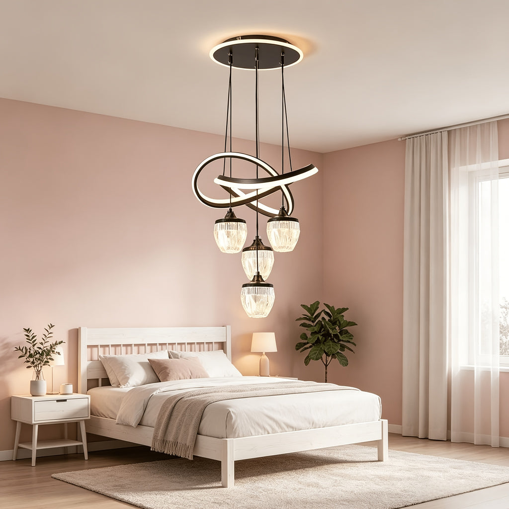 Modern Fashion LED Indoor Pendant Lights, 4 Pineapple-shaped Hanging Chandeliers, 3 Adjustable Color Temperatures, Adjustable Sensitivity, Home Lighting Fixtures Suitable for Kitchens, Dining Rooms, Bedrooms, And More