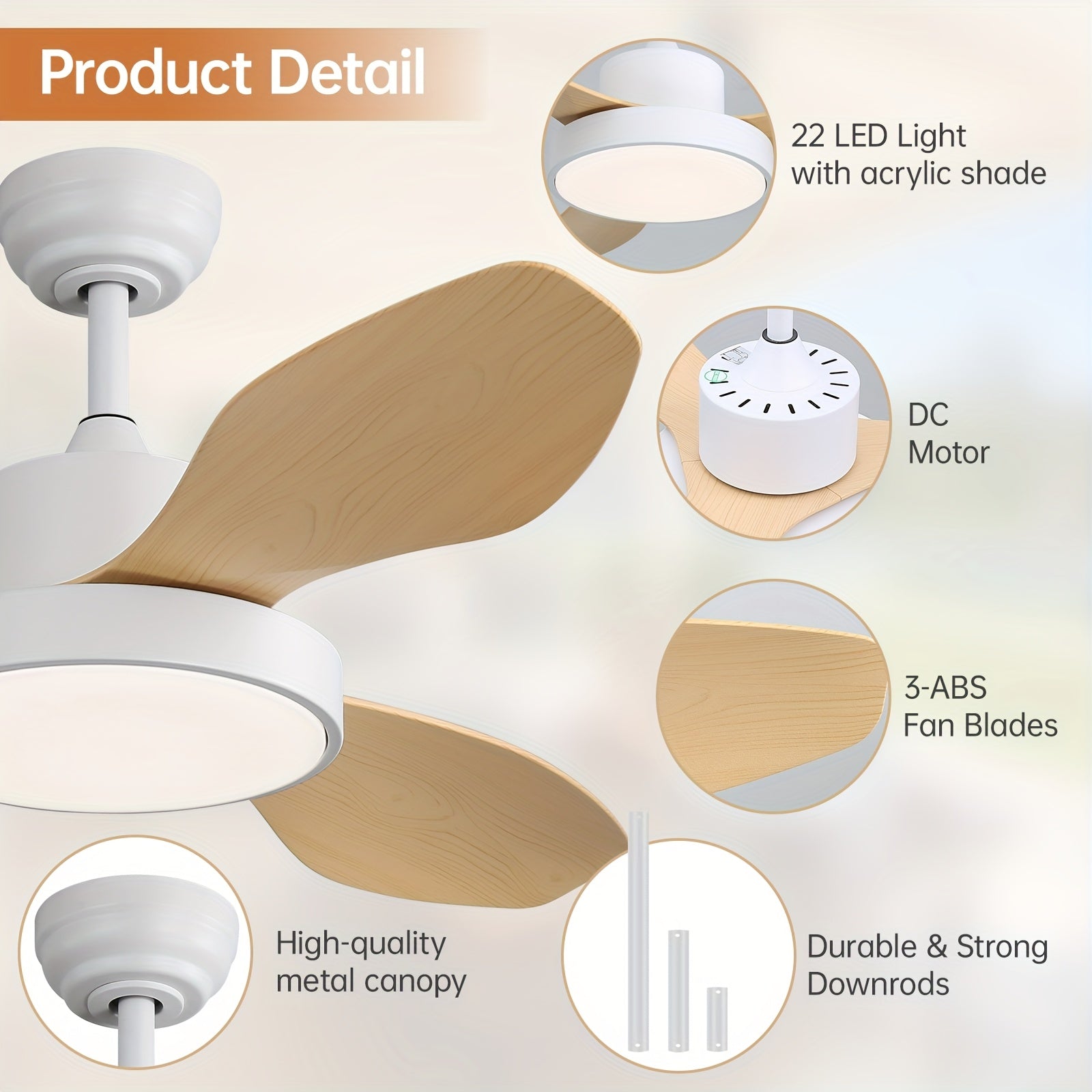 Sofucor 1pc New Arrival 47-Inch Ceiling Fan With Lights And Remote Control 3 ABS Blades Low Profile Ceiling Fan For Bedroom Living Room Indoor Outdoor Farmhouse Patio, Noiseless DC Motor, 3 Colors Available