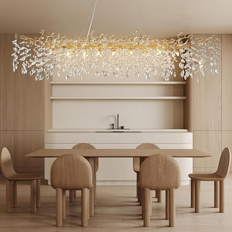70 Inch Crystal Chandelier, 47\u002F60\u002F70 Inch Silvery Golden Branch Chandelier, Rectangular Raindrop Chandelier, Suitable for Restaurant, Living Room, Kitchen Island, Bedroom, Lobby, 14\u002F16\u002F20 Luxury Chandelier Lights Home Decor