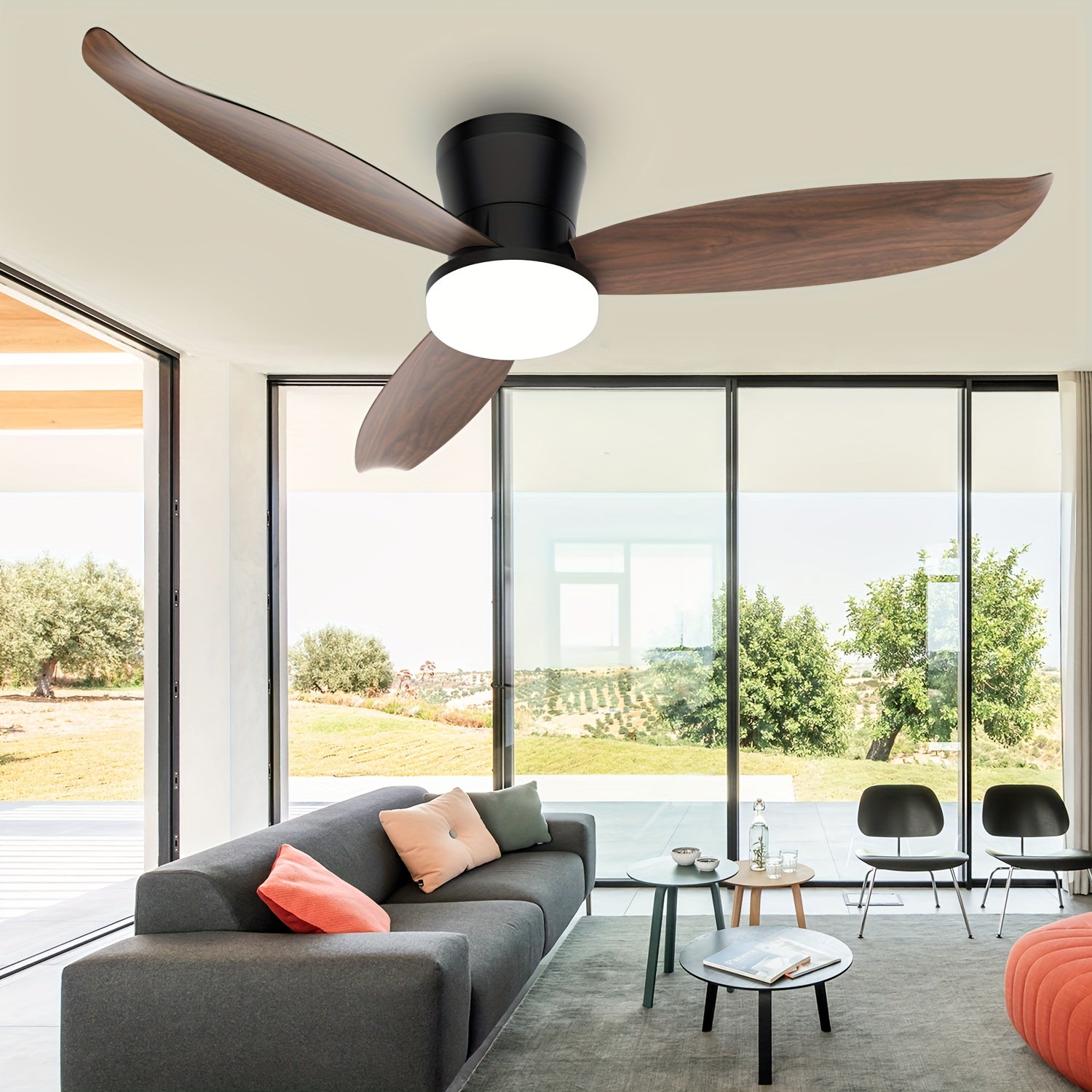 42 Inch Ceiling Fans with Lights, Low Profile Ceiling Fan with Light And Remote, Flush Mount, Dimmable LED, Reversible DC Motor - Modern Black for Bedroom, Indoor\u002FOutdoor Use