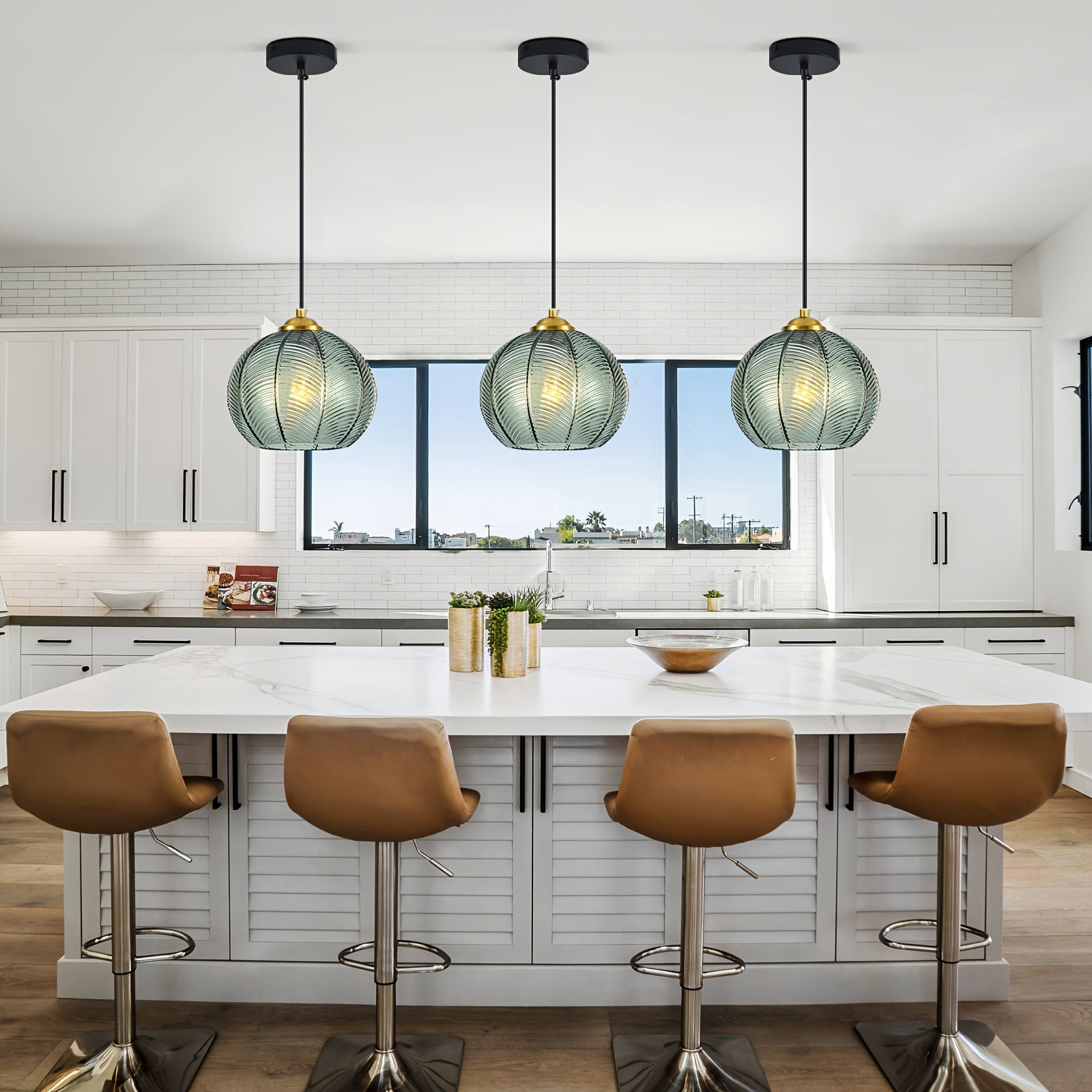 1pc\u002F2pcs\u002F3pcs Modern Gray-Green Glass Chandelier, Kitchen Island Hanging Pendant Light Blown Glass Spherical Pendant Light Modern Living Room Pendant Light Glass Pendant Light for Dining Room