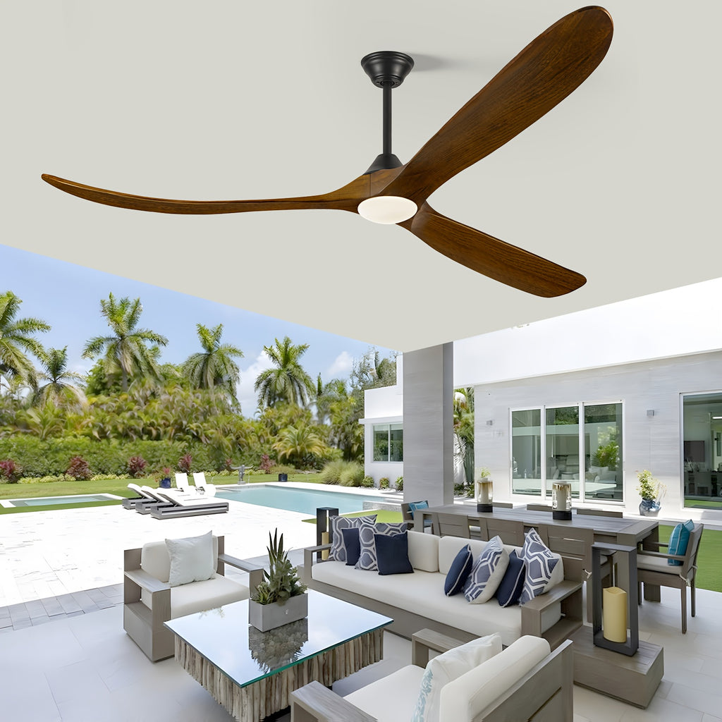 Smart Modern Farmhouse Ceiling Fan With Light And Remote, 52\u002F60\u002F70 Inch Large Airflow, 3 Solid Wood Blades, Quiet 6 Speeds DC Motor, Indoor Outdoor Ceiling Fans For Patio, Porch, Garage, Living Room, Bedroom, Office