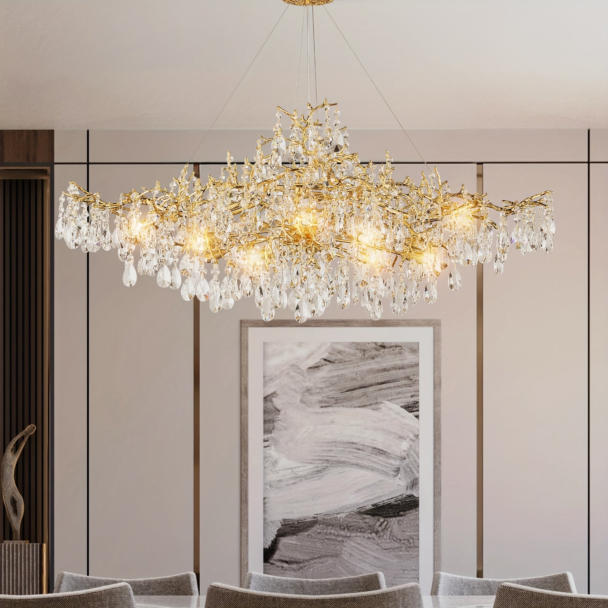 Modern Pendant Light 18 Lamp Modern 47in Golden Silvery Boat Shaped Pendant Light | Dining Room Decoration, Living Room Decoration, Kitchen Pendant Light, Ceiling Pendant Light, Central Island Pendant Light