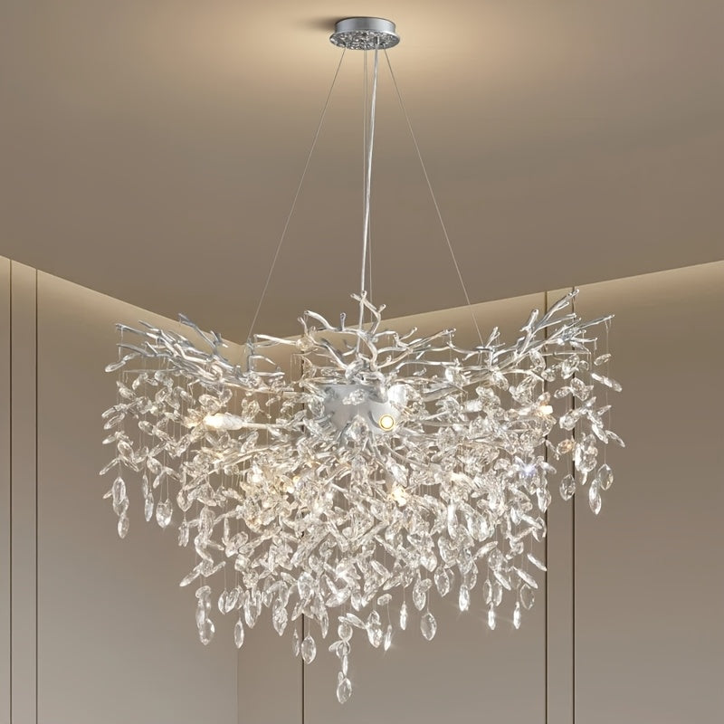 Pendant Light Made of Golden, Silver, And Black Crystals, Suitable for Hanging. It Is Adjustable And Features K9 Crystals, Perfect for Decorating Bedrooms, Living Rooms, And Studies