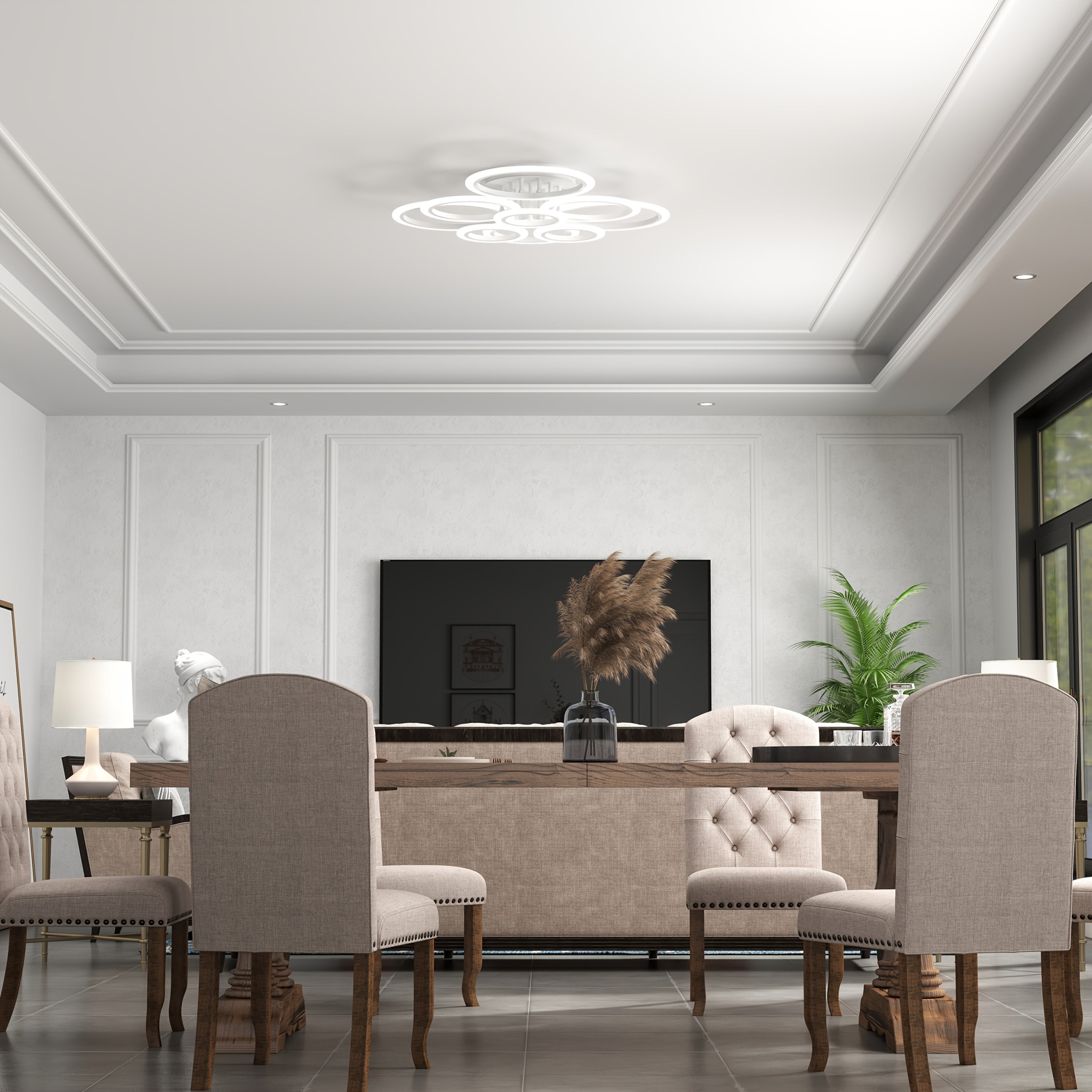 OUQI Modern Ceiling Light with Remote Control - 120W 10800LM Ultra-Bright Dimmable Downlight, Infrared Suitable for Living Room, Bedroom, Kitchen, Adjustable Color Temperature (2800K-7000K), Hardwired Installation for