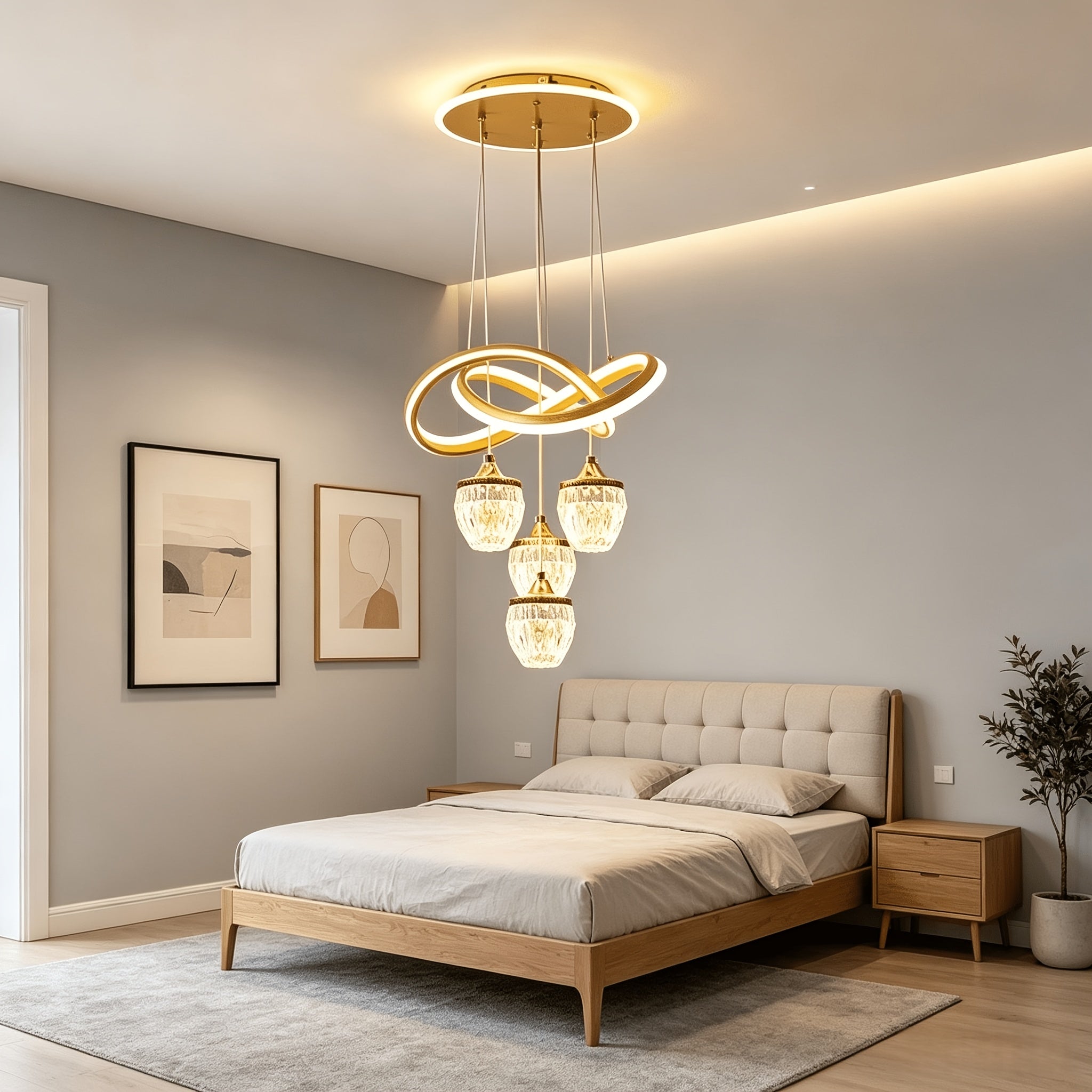 Modern Fashion LED Indoor Pendant Lights, 4 Pineapple-shaped Hanging Chandeliers, 3 Adjustable Color Temperatures, Adjustable Sensitivity, Home Lighting Fixtures Suitable for Kitchens, Dining Rooms, Bedrooms, And More