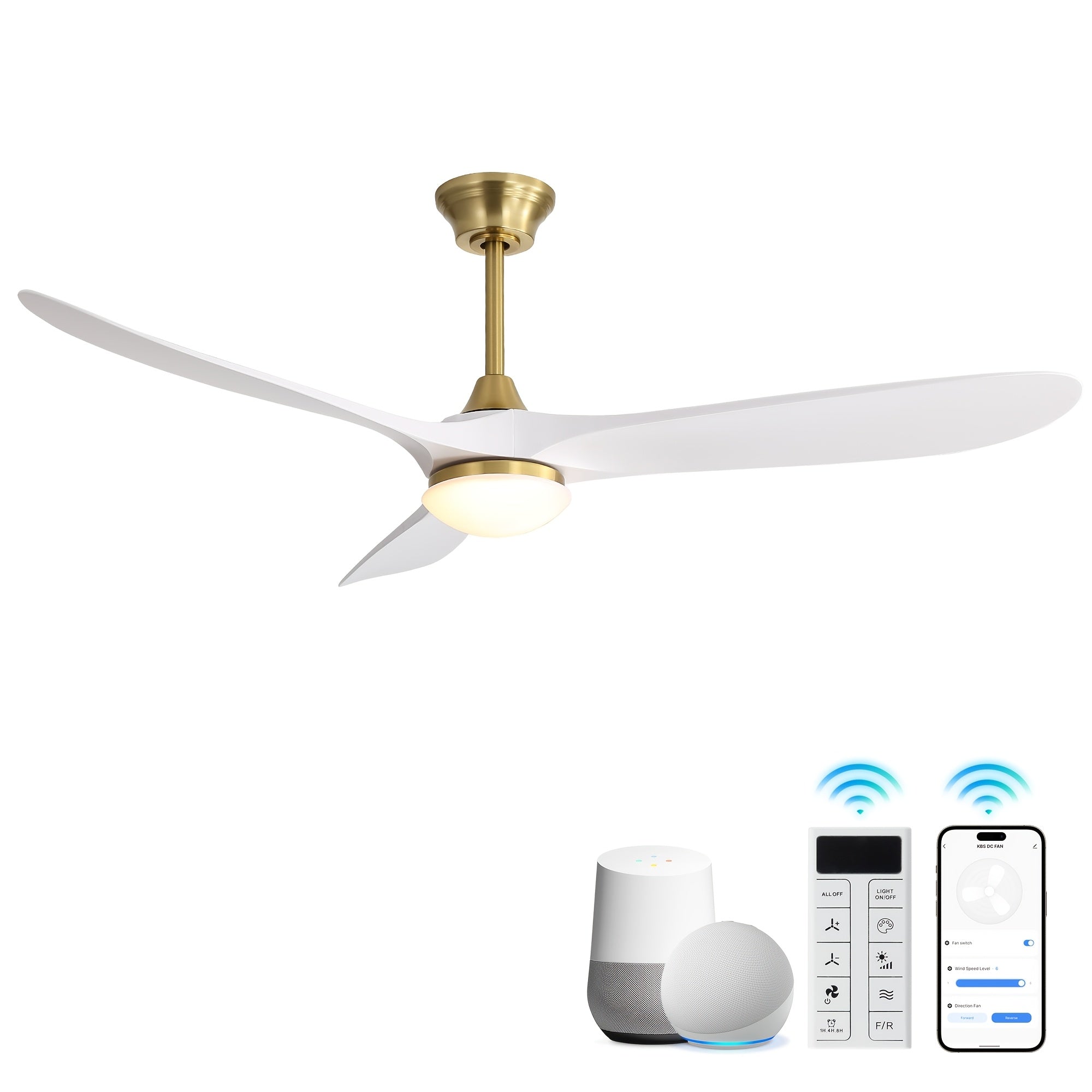 Sofucor Large 60-Inch Smart Ceiling Fan, with 3 ABS Blades, Ceiling Fan with 18W LED Light, Tri-color Dimmable Light Strip with Memory Function, High-Volume Smart Integrated Ceiling Fan, Ceiling Fan for Home, Kitchen, Living Room, Bedroom