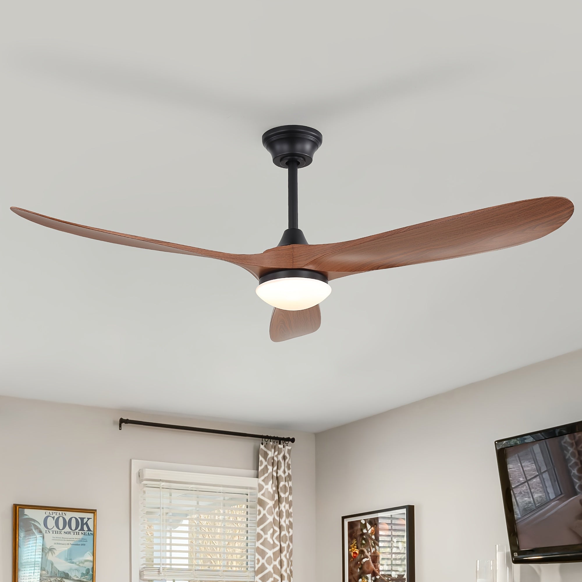 Sofucor Large 60-Inch Smart Ceiling Fan, with 3 ABS Blades, Ceiling Fan with 18W LED Light, Tri-color Dimmable Light Strip with Memory Function, High-Volume Smart Integrated Ceiling Fan, Ceiling Fan for Home, Kitchen, Living Room, Bedroom