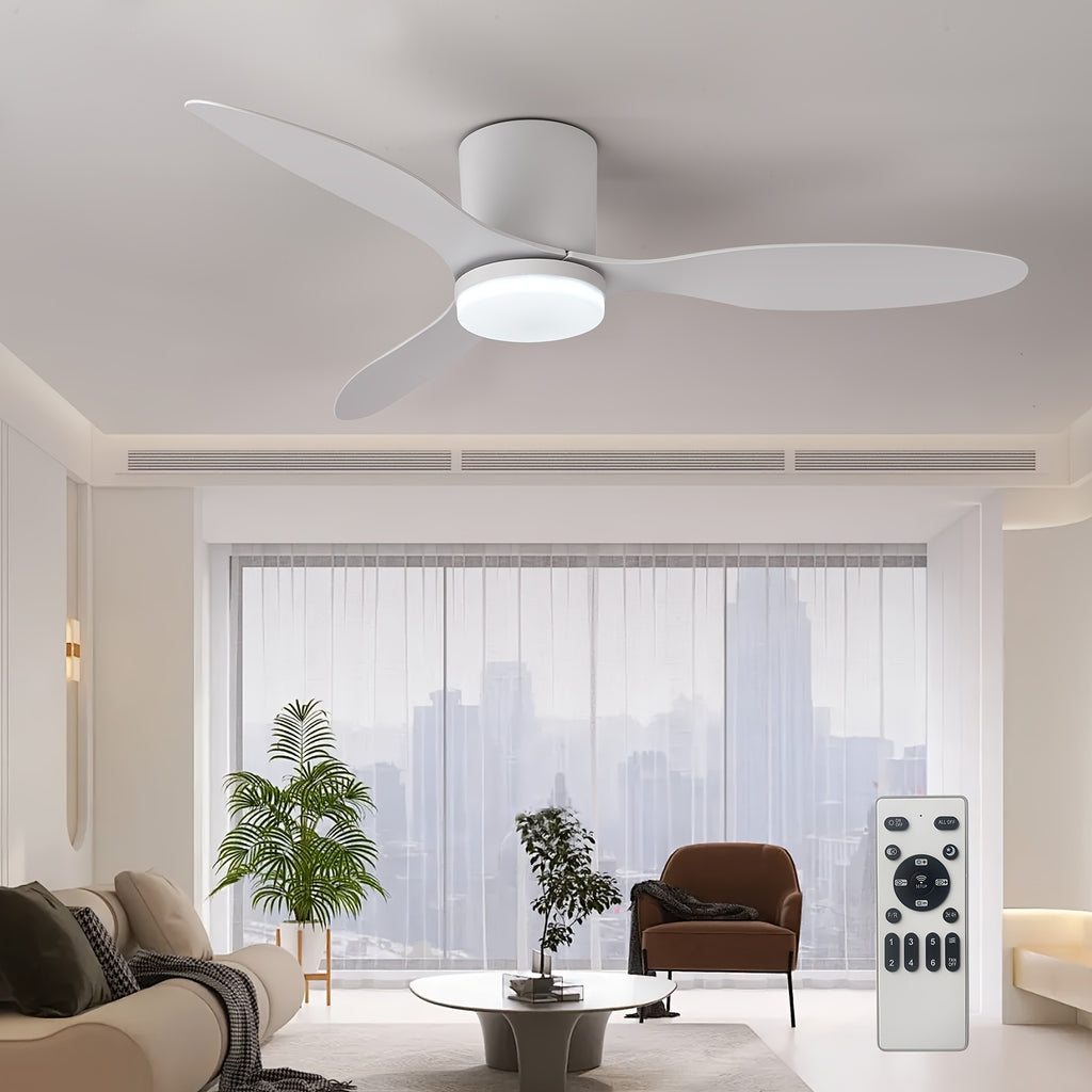 42 Inch Modern LED Ceiling Fan Light, 3 Fish Tail Shaped Fan Blades, With Remote Control, 3 Color Temperatures And 6 Adjustable Wind Speeds, Timing Function, Suitable For Indoor Use, Suitable For Living Rooms, Bedrooms, Dining Rooms, Study Rooms