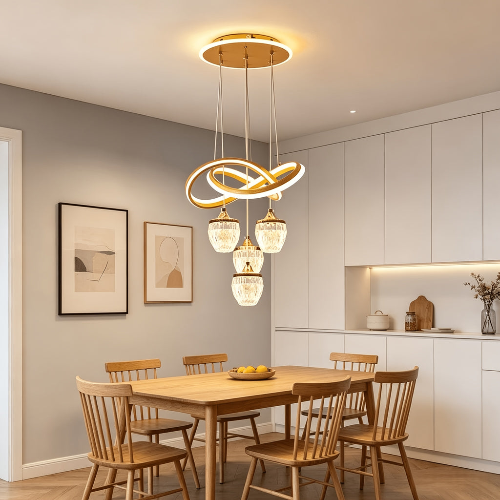 Modern Fashion LED Indoor Pendant Lights, 4 Pineapple-shaped Hanging Chandeliers, 3 Adjustable Color Temperatures, Adjustable Sensitivity, Home Lighting Fixtures Suitable for Kitchens, Dining Rooms, Bedrooms, And More