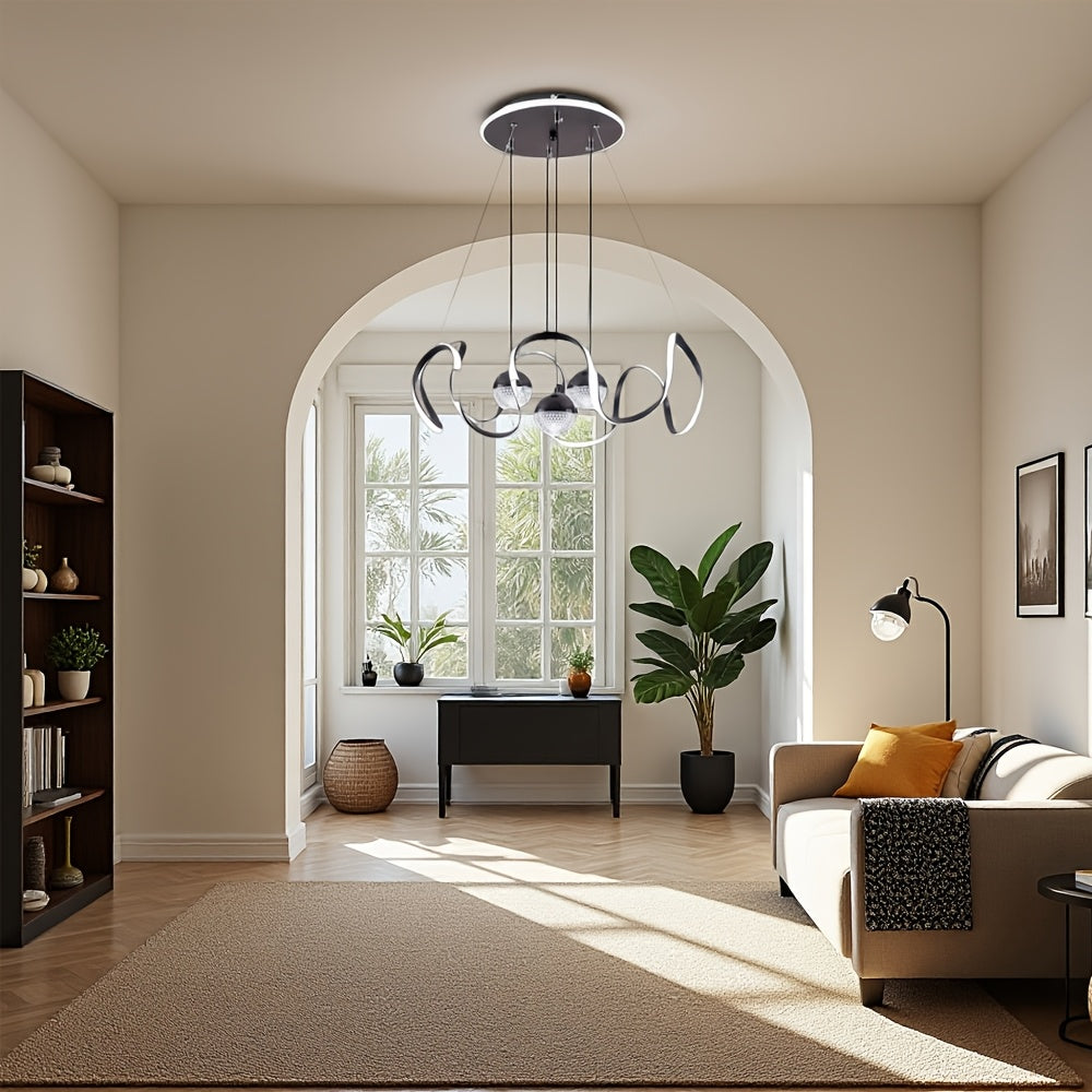 Wave-Shaped LED Pendant Light. Three Light Colors Are Adjustable, Height Is Adjustable. Suitable for Above The Dining Room, Bedroom, Study, And Living Room