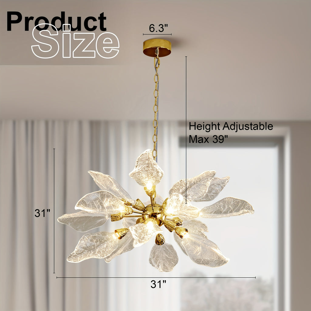 31in Platinum Leaf Pendant Light, Golden Silvery Pendant Light, Living Room Decoration, Bedroom Decoration, Kitchen Decoration, Central Island Pendant Light, Adjustable Pendant Light (Including Light Bulbs)