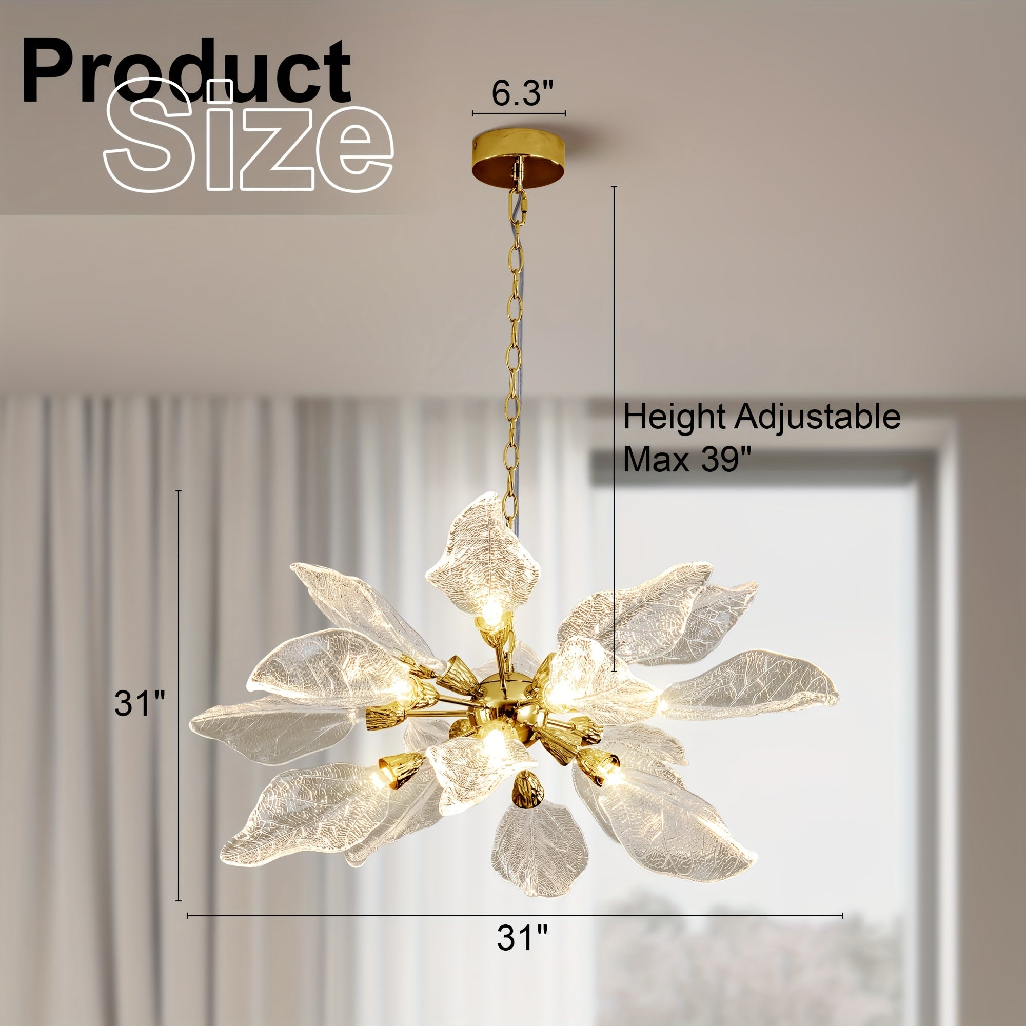 31in Platinum Leaf Pendant Light, Golden Silvery Pendant Light, Living Room Decoration, Bedroom Decoration, Kitchen Decoration, Central Island Pendant Light, Adjustable Pendant Light (Including Light Bulbs)