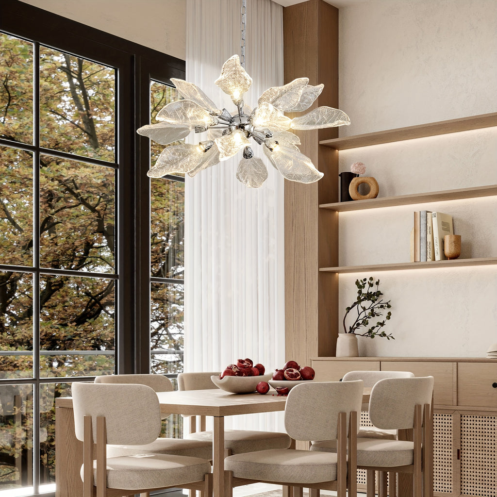 31in Platinum Leaf Pendant Light, Golden Silvery Pendant Light, Living Room Decoration, Bedroom Decoration, Kitchen Decoration, Central Island Pendant Light, Adjustable Pendant Light (Including Light Bulbs)