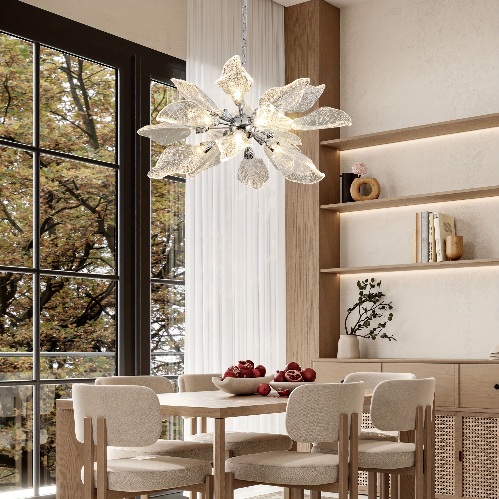31in Platinum Leaf Pendant Light, Golden Silvery Pendant Light, Living Room Decoration, Bedroom Decoration, Kitchen Decoration, Central Island Pendant Light, Adjustable Pendant Light (Including Light Bulbs)