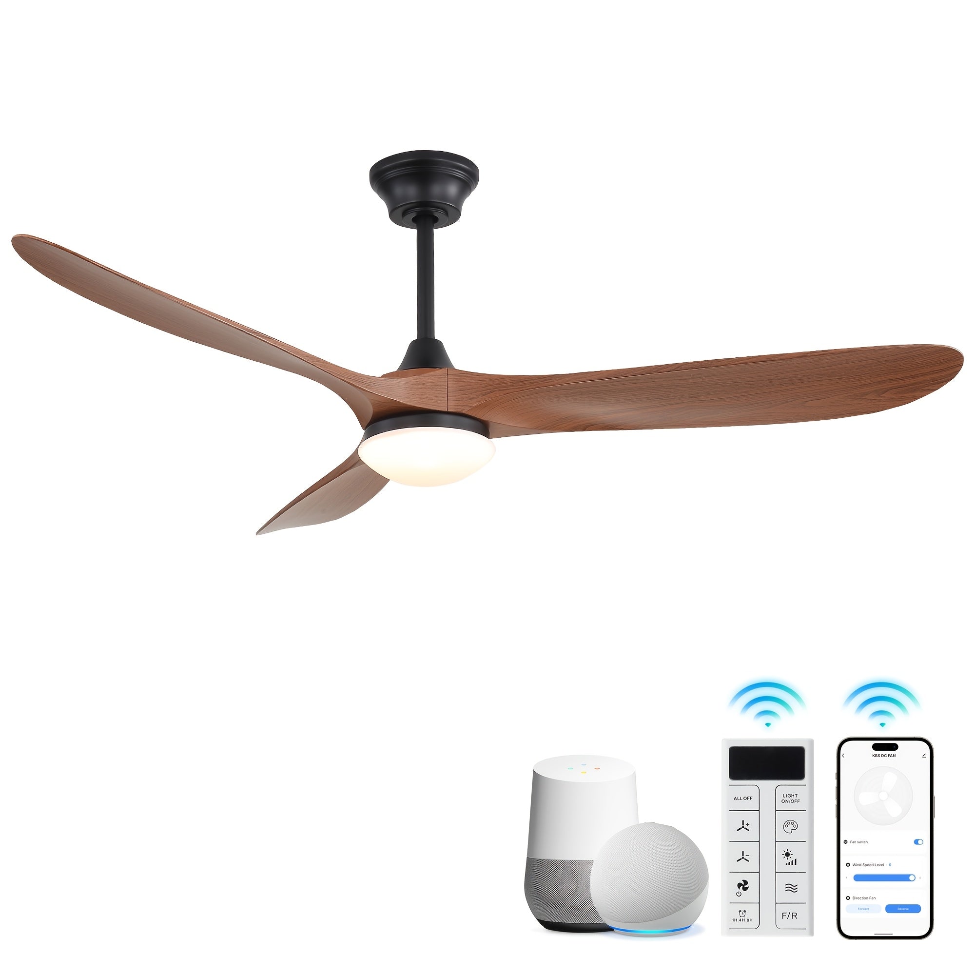 Sofucor Large 60-Inch Smart Ceiling Fan, with 3 ABS Blades, Ceiling Fan with 18W LED Light, Tri-color Dimmable Light Strip with Memory Function, High-Volume Smart Integrated Ceiling Fan, Ceiling Fan for Home, Kitchen, Living Room, Bedroom