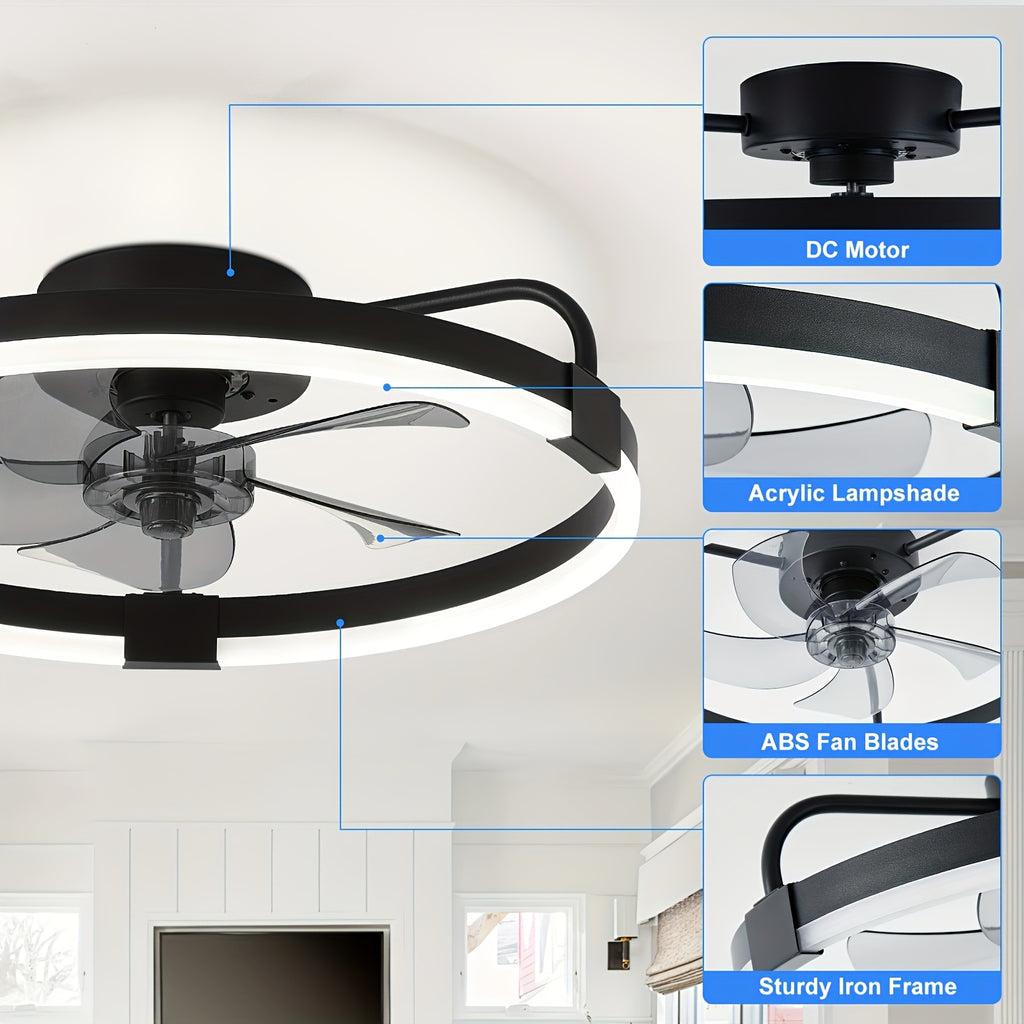 Modern Ceiling Fan with Light for Living Room, Dimmable LED Flush Mount Ceiling Fans Light, 6 Speeds Reversible Low Profle Ceiing Fans, Timing Quiet Ceiling Fans for Bedroom, Kitchen, Office