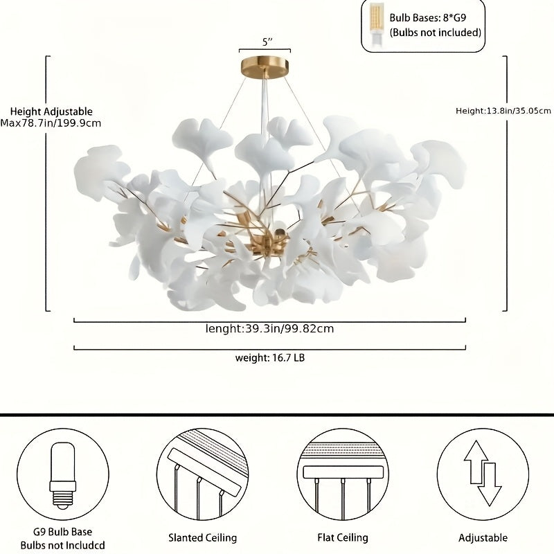 Ceramic Ginkgo Leaf Shaped Pendant Light, Living Room Decoration, Kitchen Decoration, Bedroom Decoration, Modern Art Decoration, Adjustable Pendant Light, Ceiling Lighting Fixtures