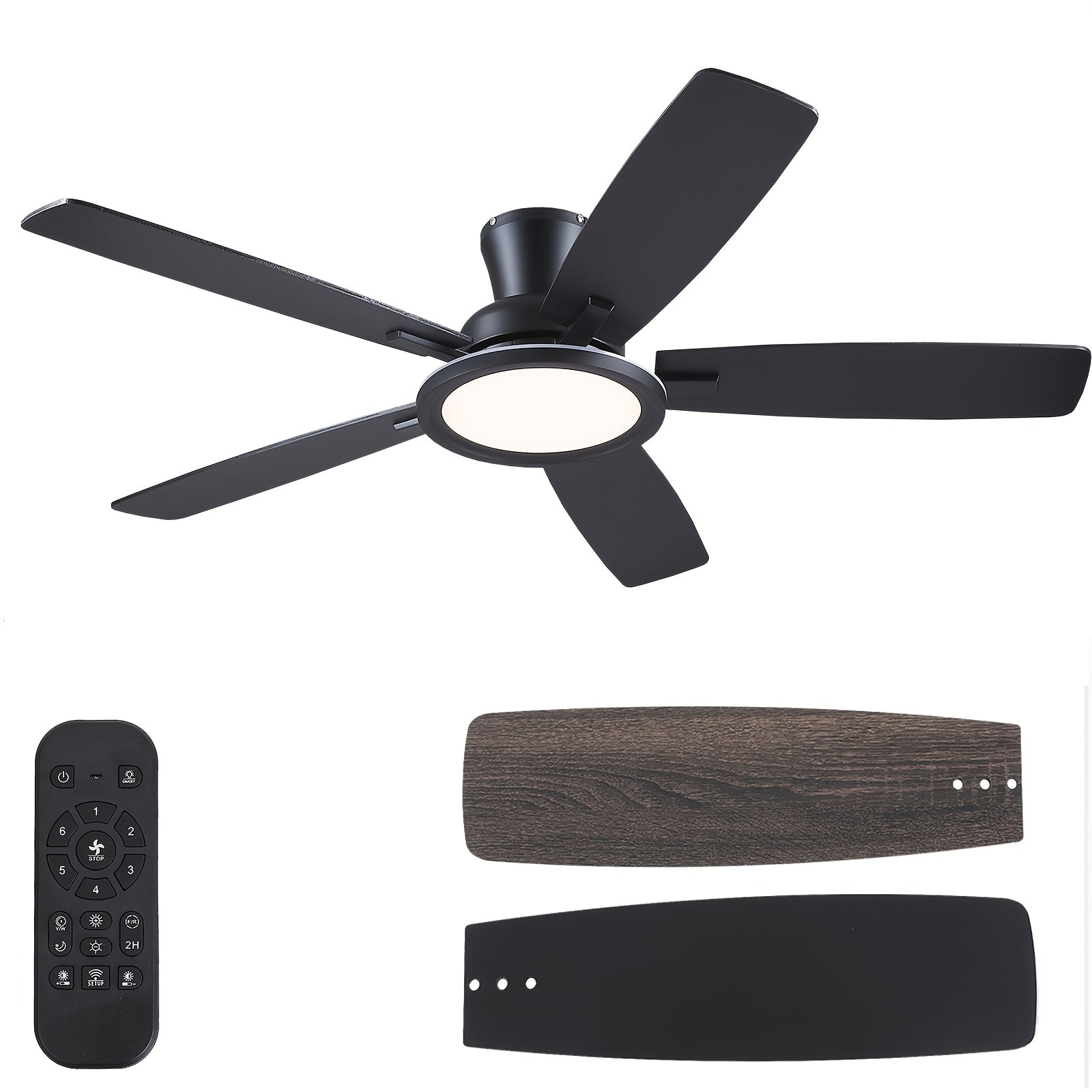 This 52-Inch Black Ceiling Fan with RGB Lighting Features a Reversible Silent Motor, Adjustable LED Lights, And a Low-Key, Modern Design, Suitable for Both Indoor And Outdoor Use