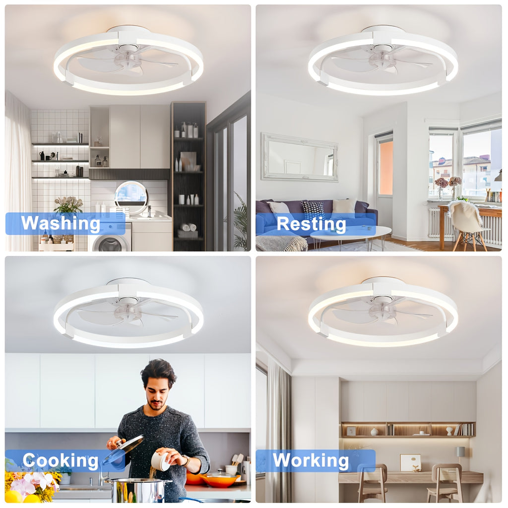 Modern Ceiling Fan with Light for Living Room, Dimmable LED Flush Mount Ceiling Fans Light, 6 Speeds Reversible Low Profle Ceiing Fans, Timing Quiet Ceiling Fans for Bedroom, Kitchen, Office