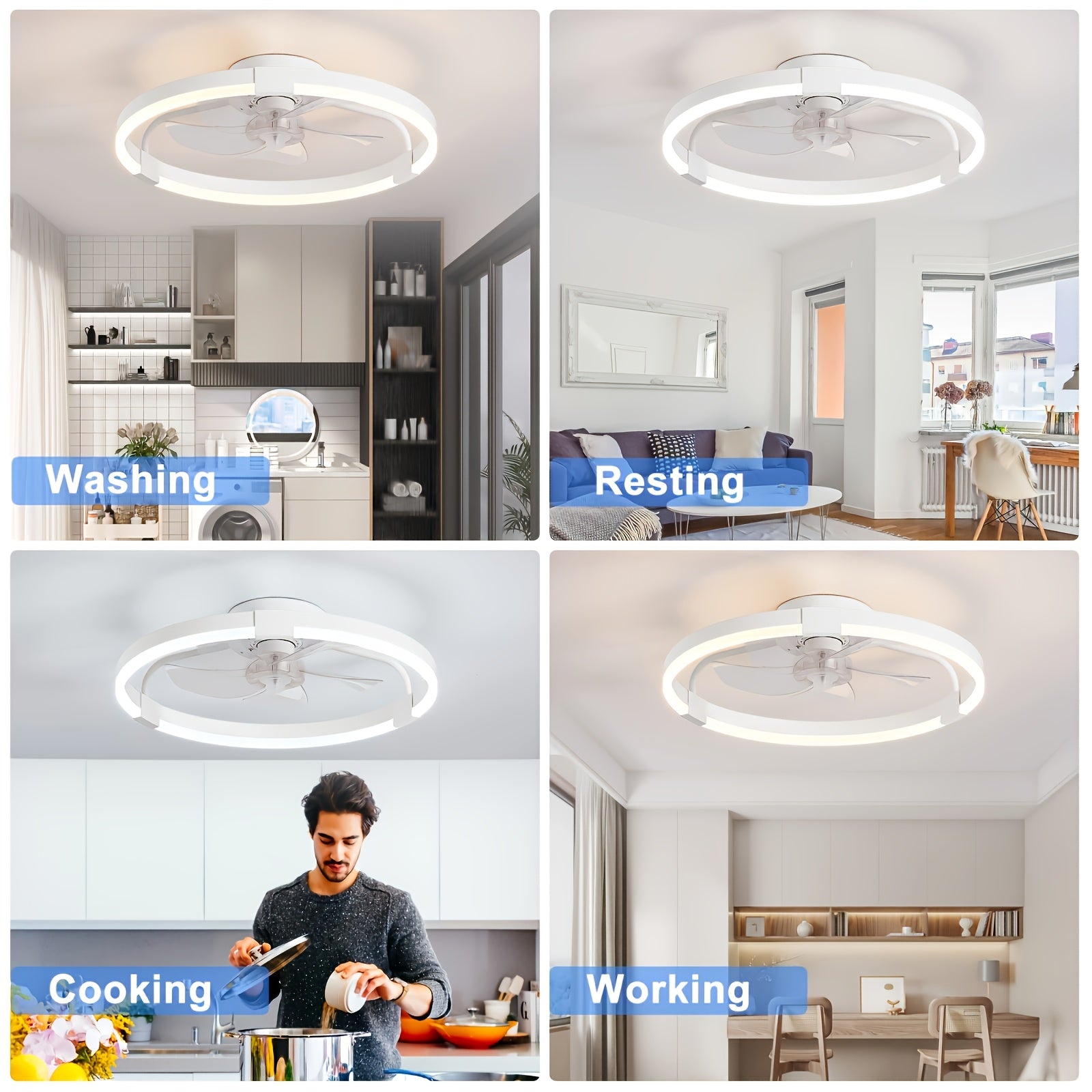Modern Ceiling Fan with Light for Living Room, Dimmable LED Flush Mount Ceiling Fans Light, 6 Speeds Reversible Low Profle Ceiing Fans, Timing Quiet Ceiling Fans for Bedroom, Kitchen, Office