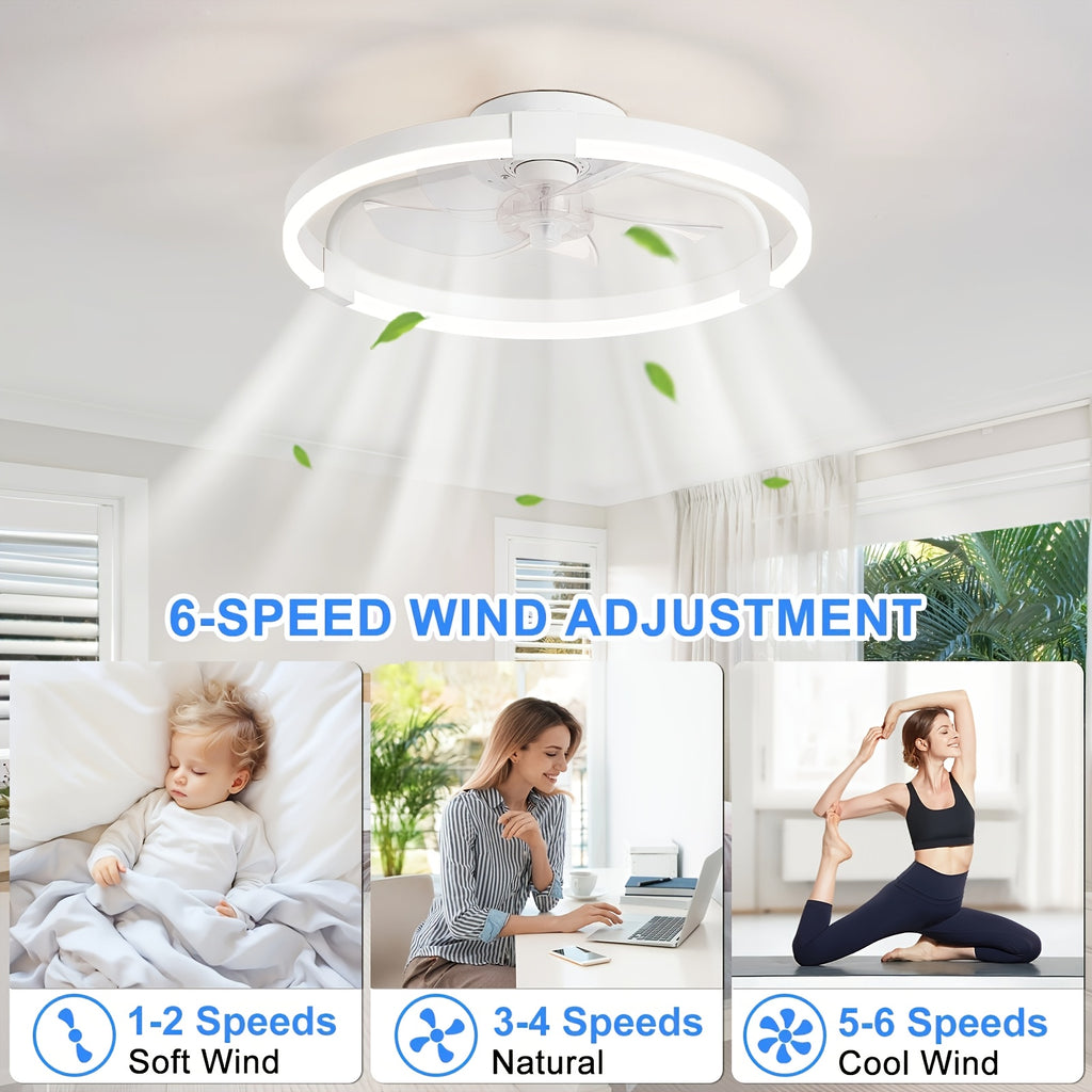 Modern Ceiling Fan with Light for Living Room, Dimmable LED Flush Mount Ceiling Fans Light, 6 Speeds Reversible Low Profle Ceiing Fans, Timing Quiet Ceiling Fans for Bedroom, Kitchen, Office