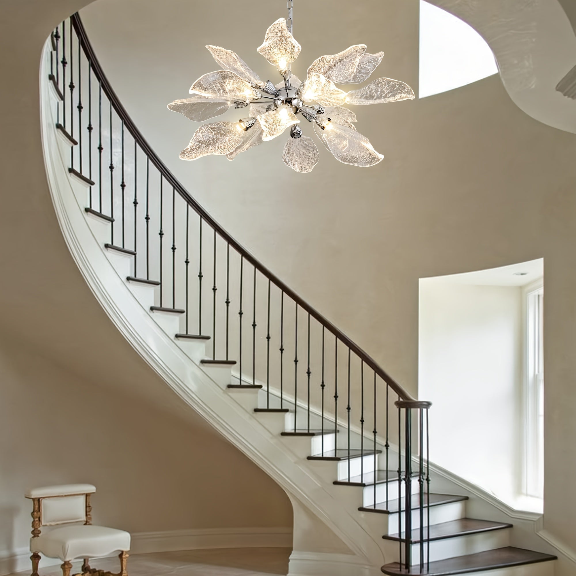 31in Platinum Leaf Pendant Light, Golden Silvery Pendant Light, Living Room Decoration, Bedroom Decoration, Kitchen Decoration, Central Island Pendant Light, Adjustable Pendant Light (Including Light Bulbs)