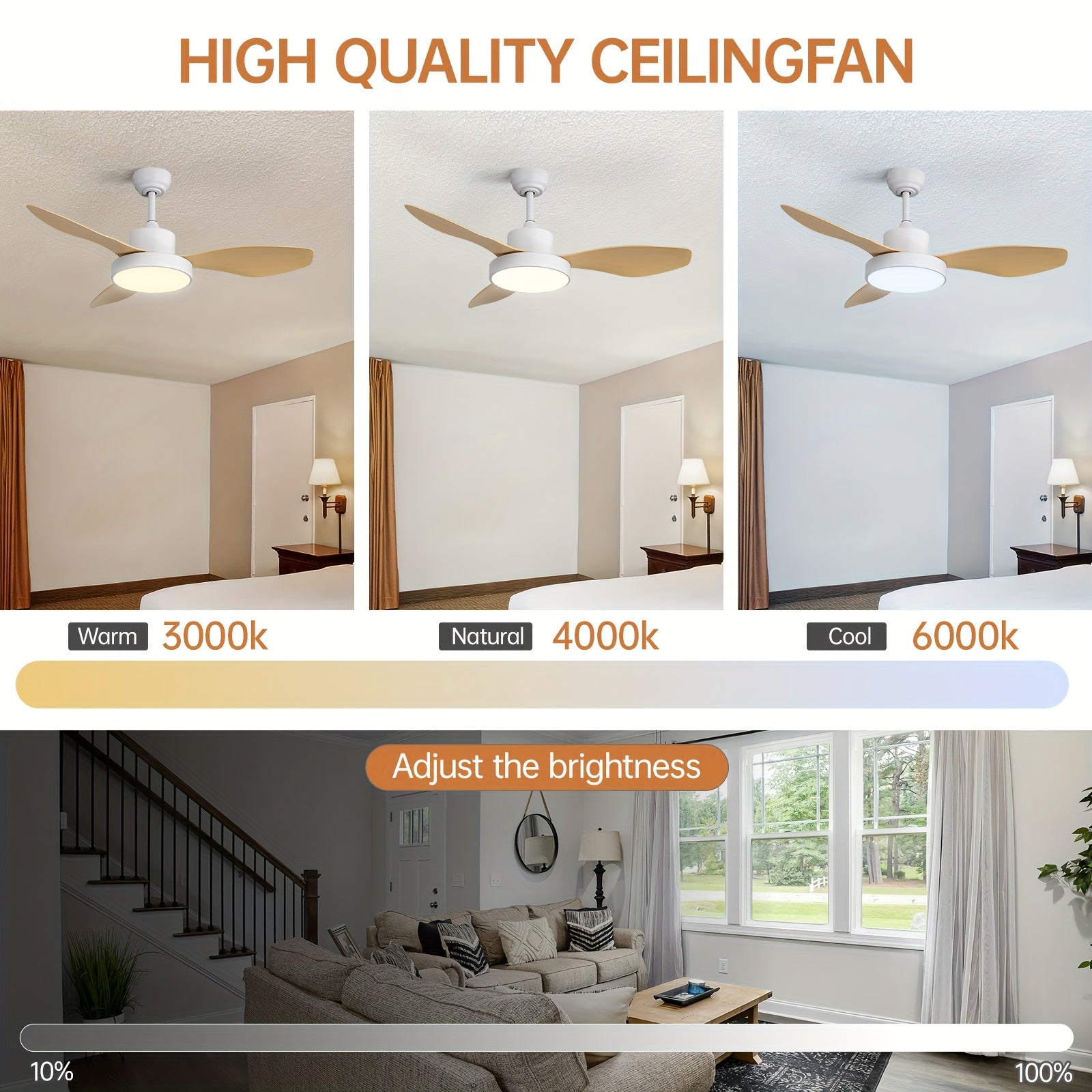 Sofucor 1pc New Arrival 47-Inch Ceiling Fan With Lights And Remote Control 3 ABS Blades Low Profile Ceiling Fan For Bedroom Living Room Indoor Outdoor Farmhouse Patio, Noiseless DC Motor, 3 Colors Available