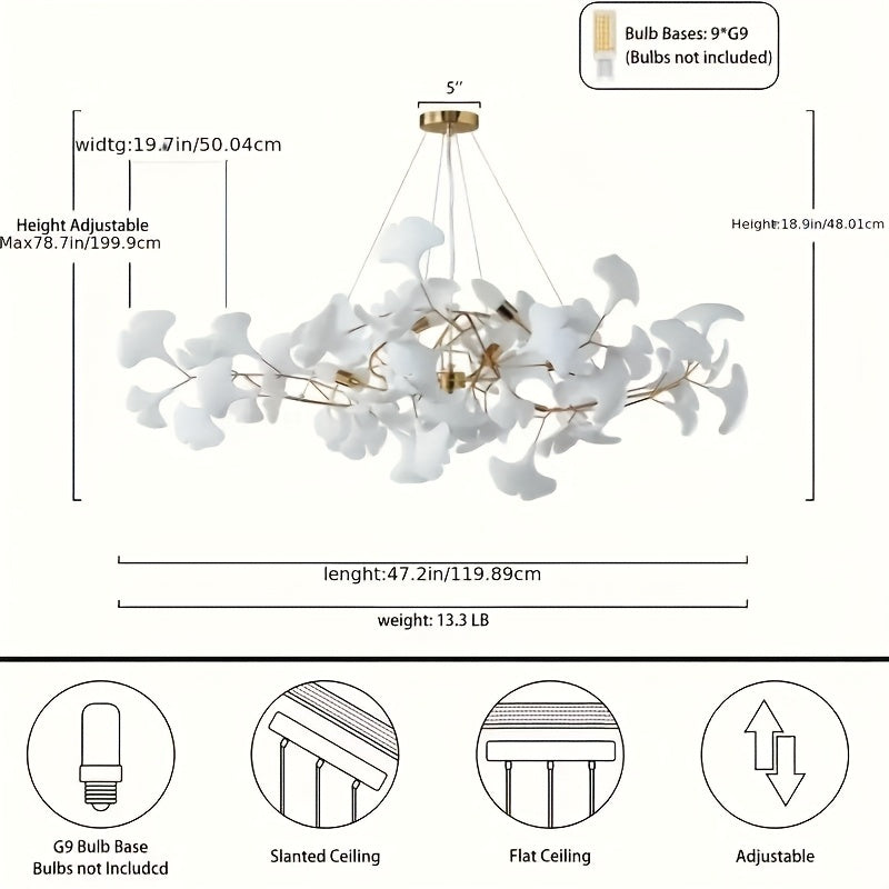 Ceramic Ginkgo Leaf Shaped Pendant Light, Living Room Decoration, Kitchen Decoration, Bedroom Decoration, Modern Art Decoration, Adjustable Pendant Light, Ceiling Lighting Fixtures
