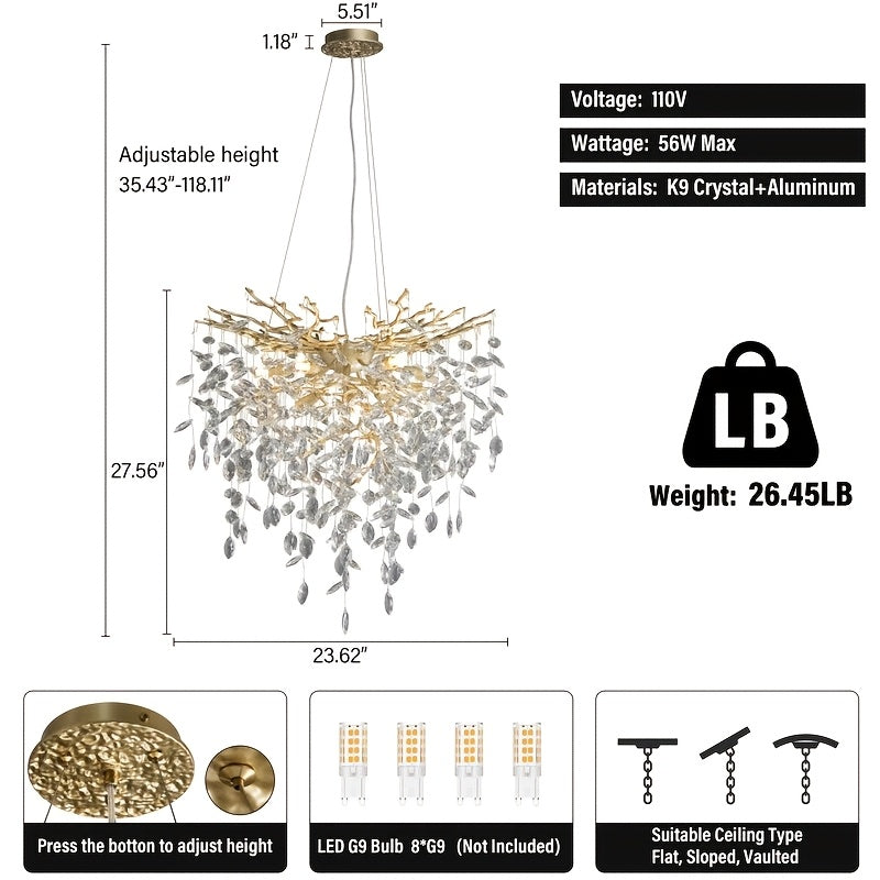 Pendant Light Made of Golden, Silver, And Black Crystals, Suitable for Hanging. It Is Adjustable And Features K9 Crystals, Perfect for Decorating Bedrooms, Living Rooms, And Studies